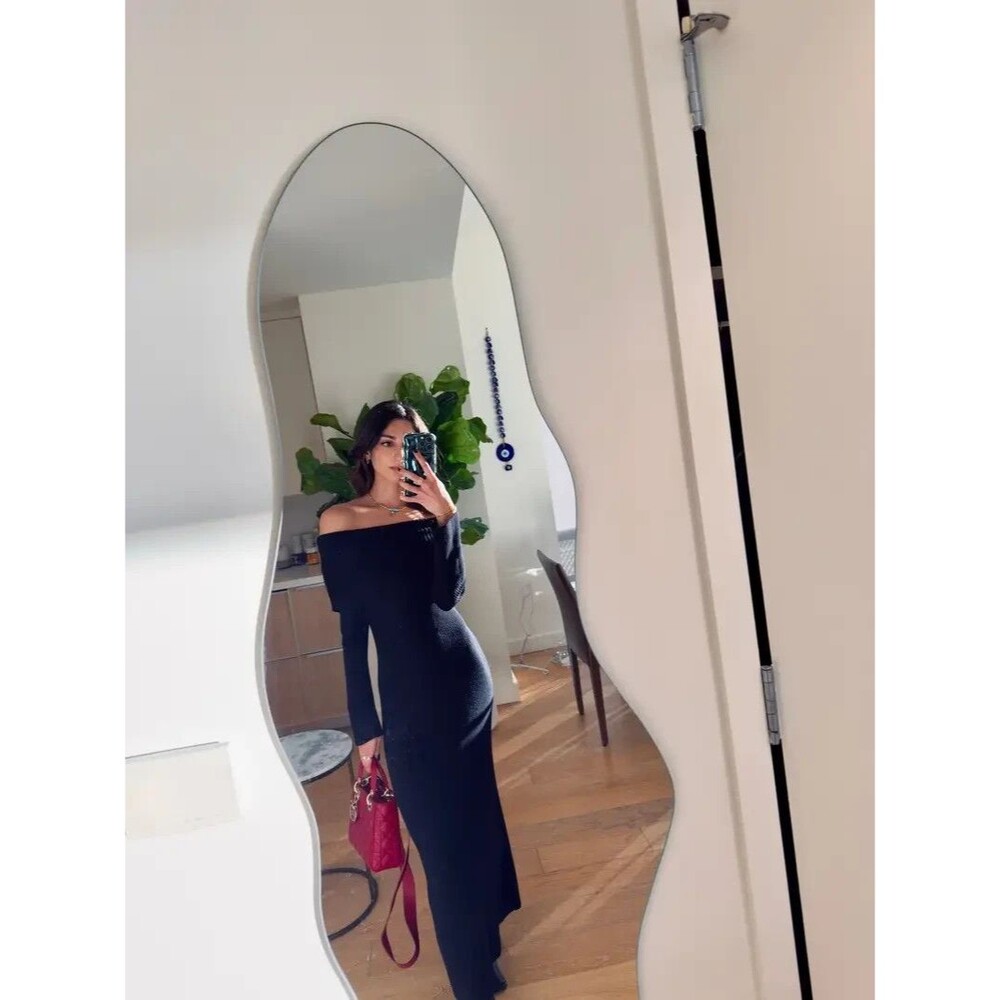 Maje Black Ribbed off the shoulder Midi Dress size 34 SMALL